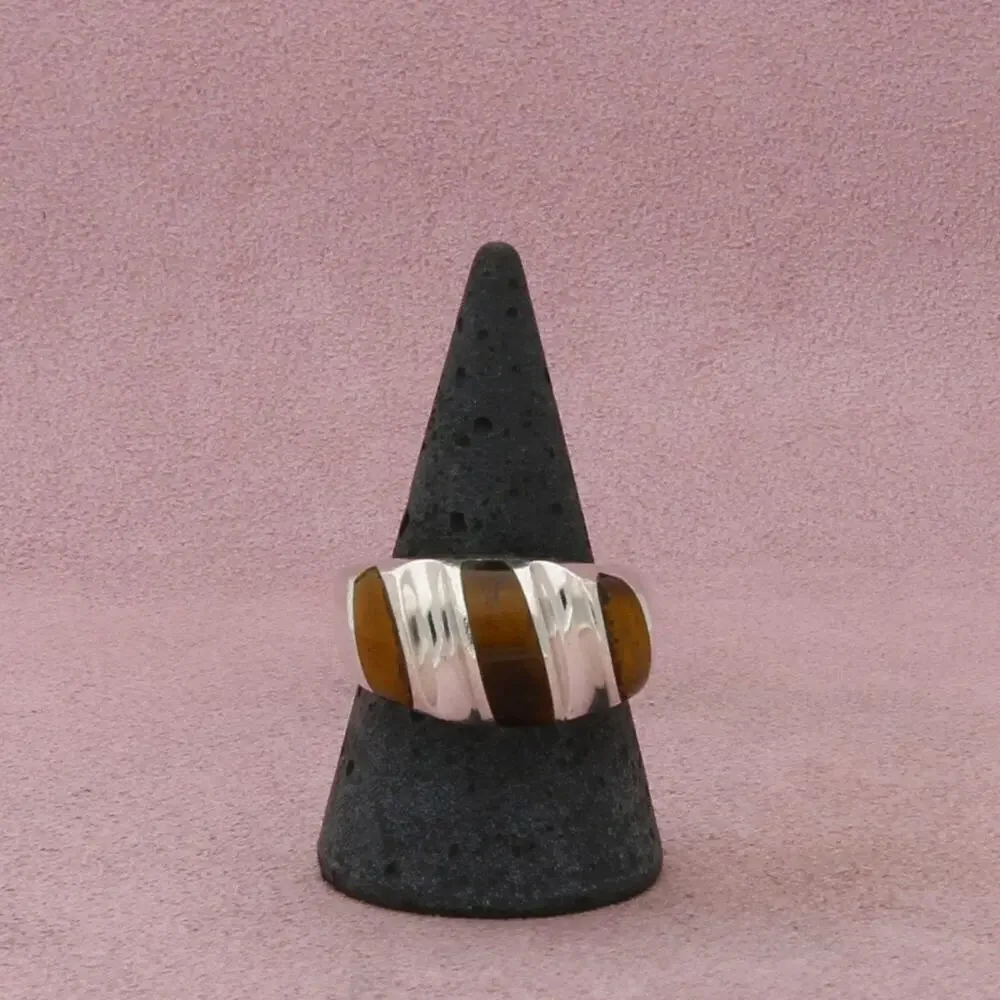taxco mexico sterling silver mens vintage tigers eye chunky ring size 10.25